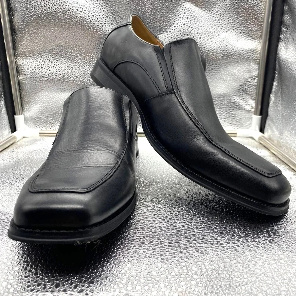 Joseph Abboud Dominic Venetian Loafer Shoes Mens 10 Black Leather Square Toe